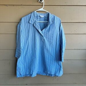 J.Jill Stripes Collared Long Sleeve Blouse - Women's Size M